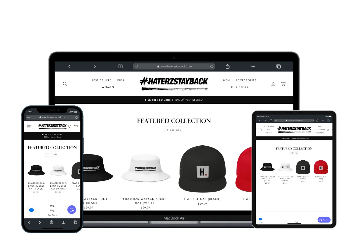 Supplied website screenshot of #HaterzStayBack shown in desktop and mobile layouts
