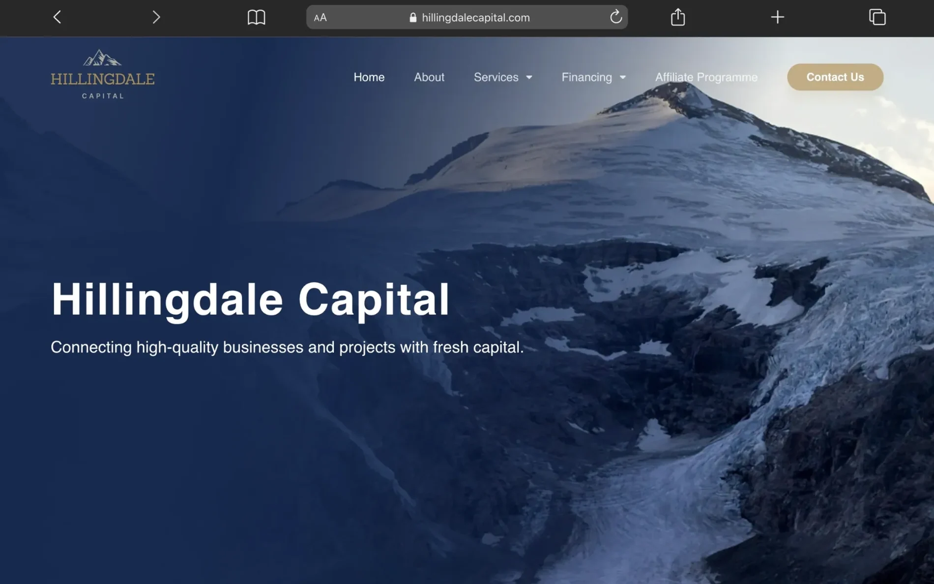 Supplied website screenshot of Hillingdale Capital shown in desktop and mobile layouts