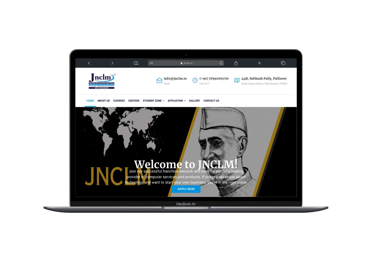 Supplied website screenshot of JNCLM shown in desktop and mobile layouts