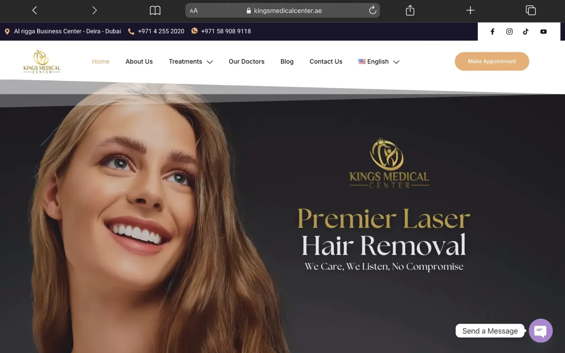 Supplied website screenshot of Kings Medical Center shown in desktop and mobile layouts